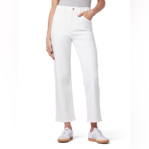 Hudson Noa White Ankle High Rise Straight Leg Jeans Size 31 Raw Hem - Picture 1 of 11